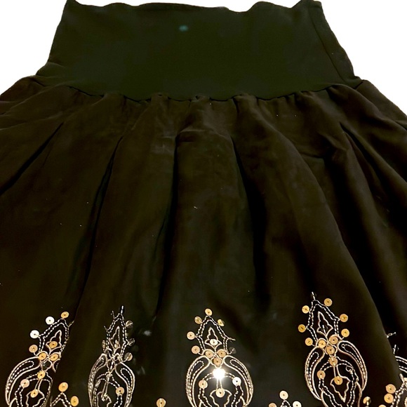 S/M Duet Women Skirt Black Embroidered Hem Sparkly Beads Stretchy Waist Summer - Picture 3 of 14